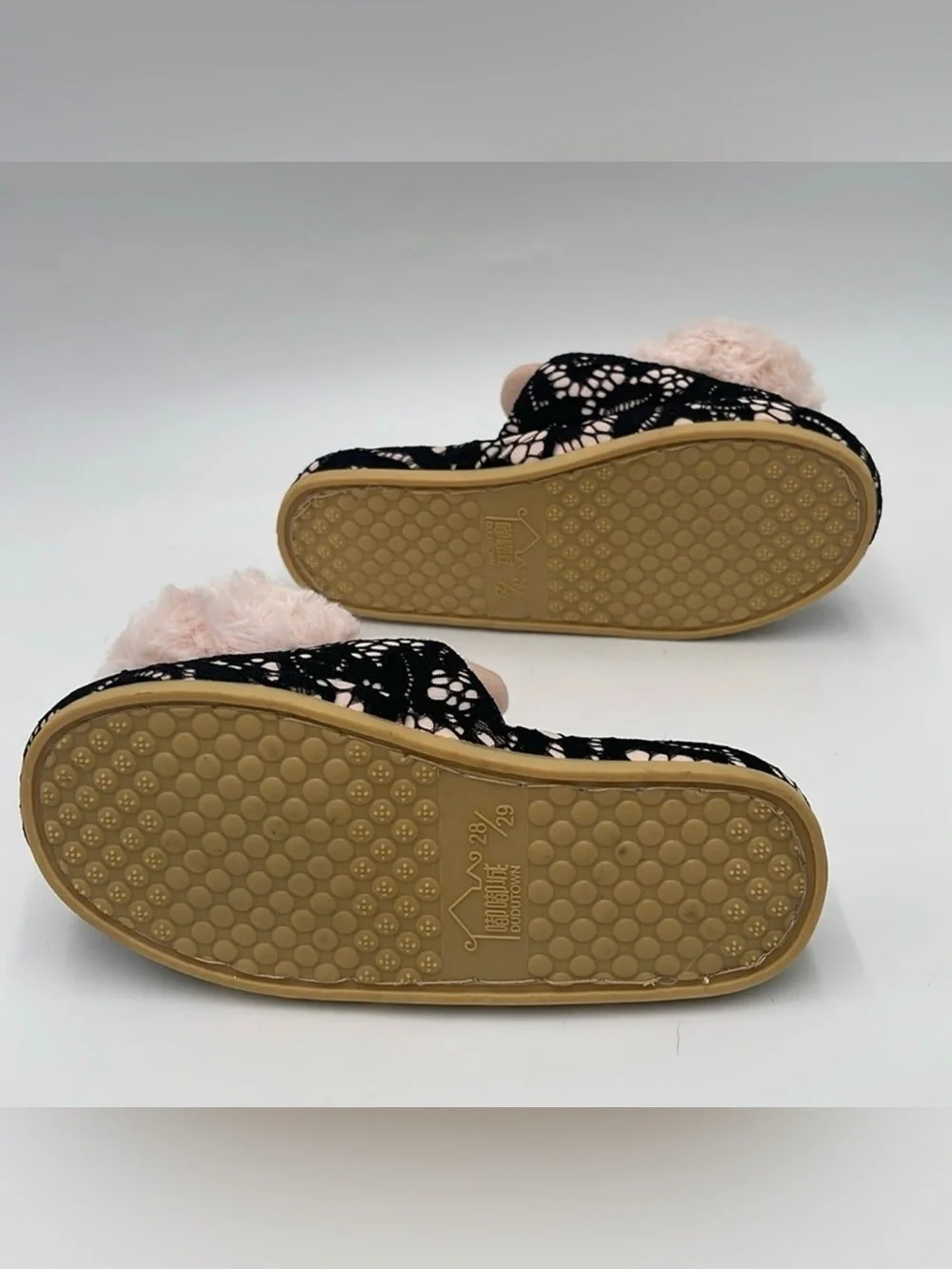 Dudutown Pink/Black Slippers - EU Size 28/29 (Approx. US Kids' Size 11.5-12)